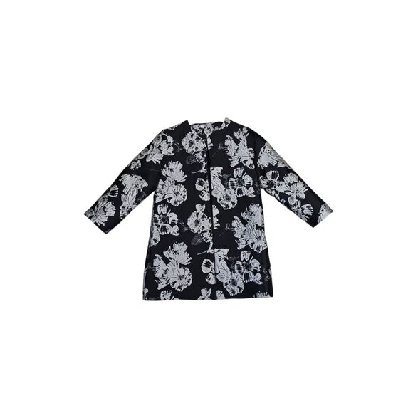 Natori Womens Medium Floral Jacquard Jacket  Black White KN9028 - Picture 1 of 11